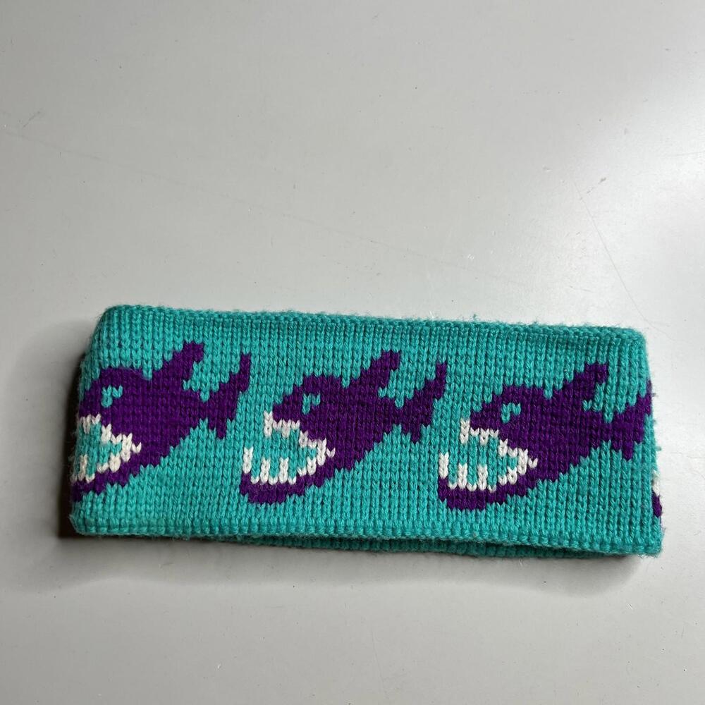 Shark Headband Womens One Size Blue Knit Purple Graphic Sharks Winter Ear Warmer